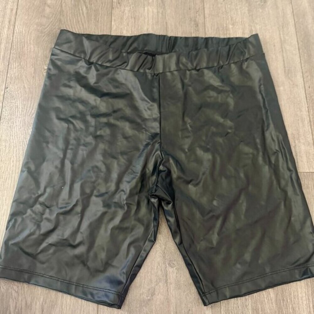 Faux Leather Biker Shorts - Size L